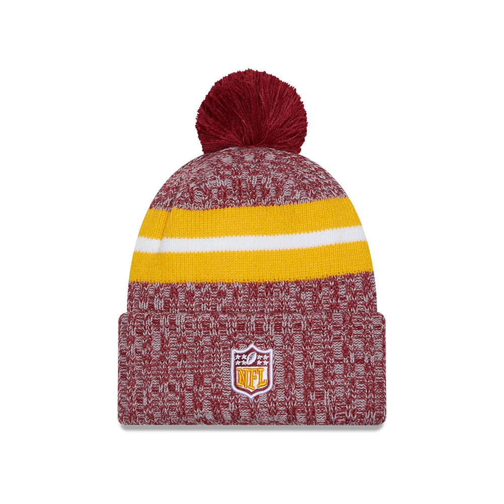 Washington Commanders New Era 2023 NFL Sideline Sport Cuffed Pom Knit Hat -Burgundy/Yellow