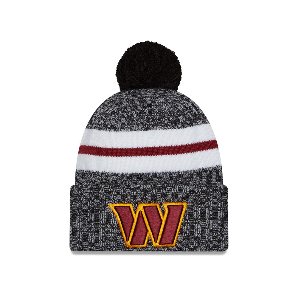 Washington Commanders New Era 2023 NFL Sideline Sport Cuffed Pom Knit Hat - Black/Burgundy