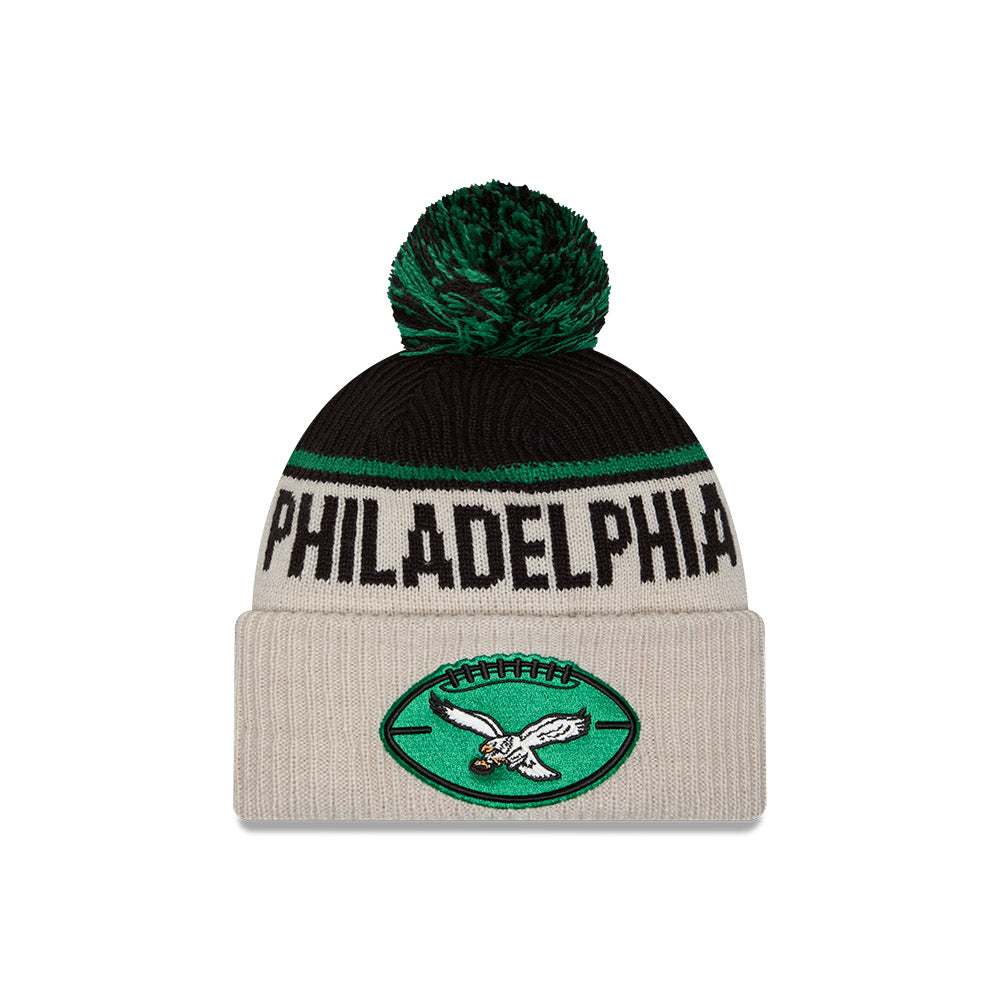 Philadelphia Eagles HISTORIC THROWBACK New Era Cuffed Pom Knit Hat - Black/Kelly Green