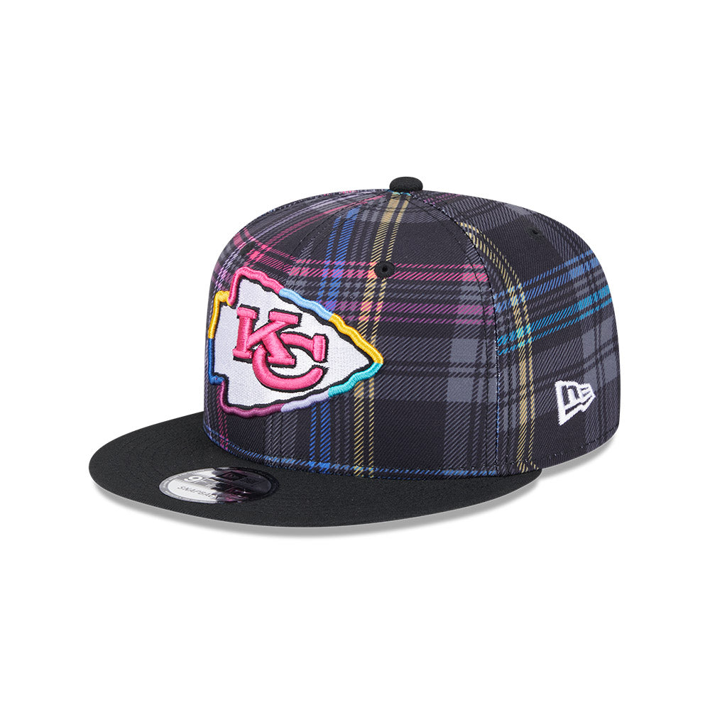 Kansas City Chiefs New Era 2024 NFL Crucial Catch Plaid 9Fifty Snapback Hat - Black/Pink