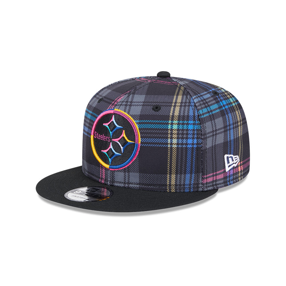 Pittsburgh Steelers New Era 2024 NFL Crucial Catch Plaid 9Fifty Snapback Hat - Black/Pink