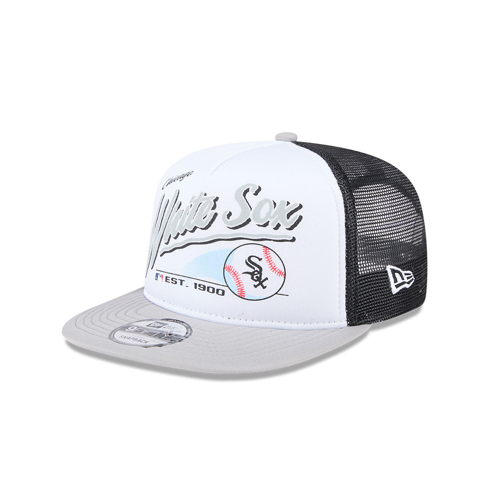 Chicago White Sox New Era RETRO SCRIPT 9Fifty A-Frame Mesh Trucker Snapback Hat - Black/Gray