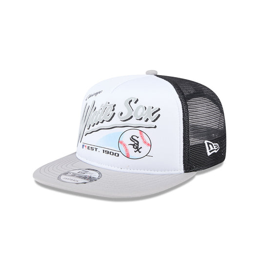 Chicago White Sox New Era RETRO SCRIPT 9Fifty A-Frame Mesh Trucker Snapback Hat - Black/Gray