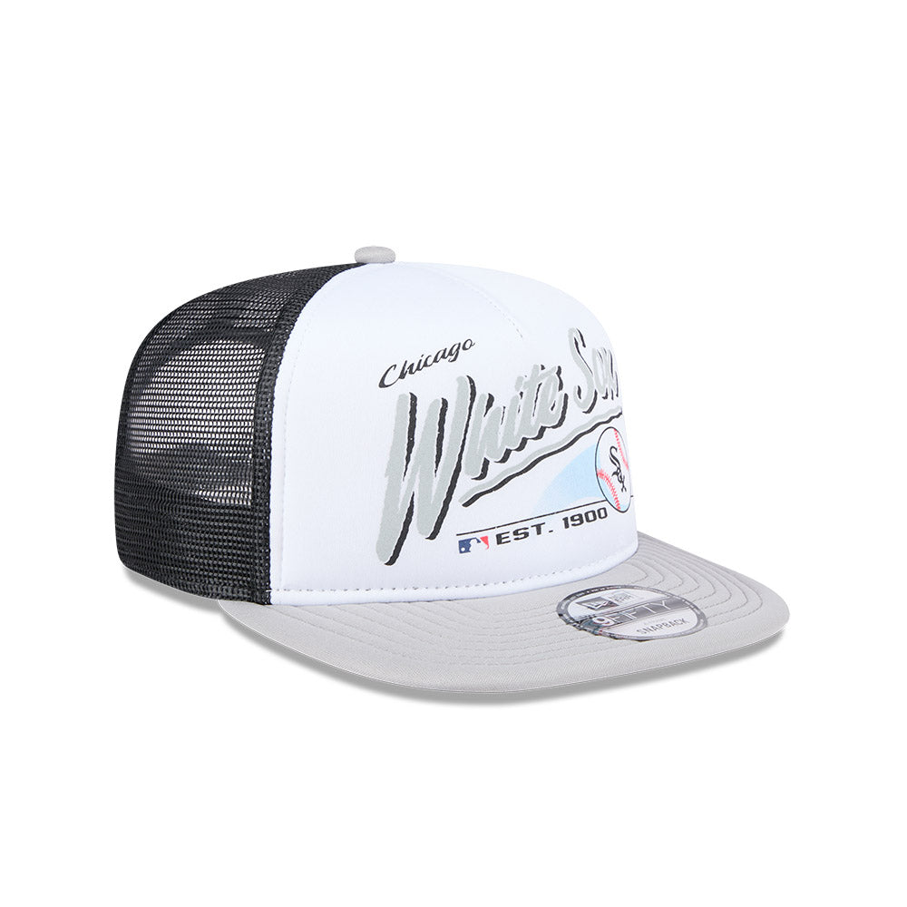 Chicago White Sox New Era RETRO SCRIPT 9Fifty A-Frame Mesh Trucker Snapback Hat - Black/Gray
