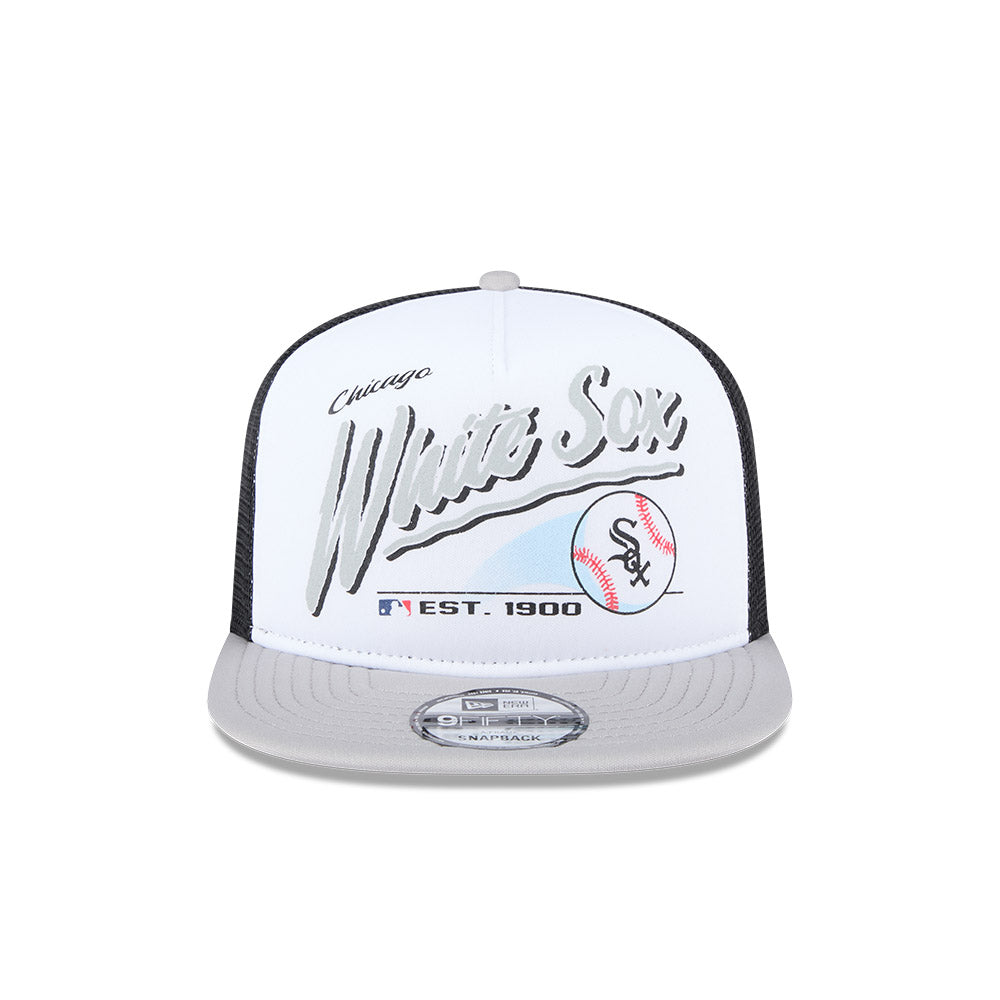 Chicago White Sox New Era RETRO SCRIPT 9Fifty A-Frame Mesh Trucker Snapback Hat - Black/Gray