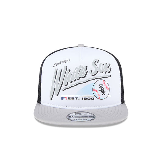 Chicago White Sox New Era RETRO SCRIPT 9Fifty A-Frame Mesh Trucker Snapback Hat - Black/Gray