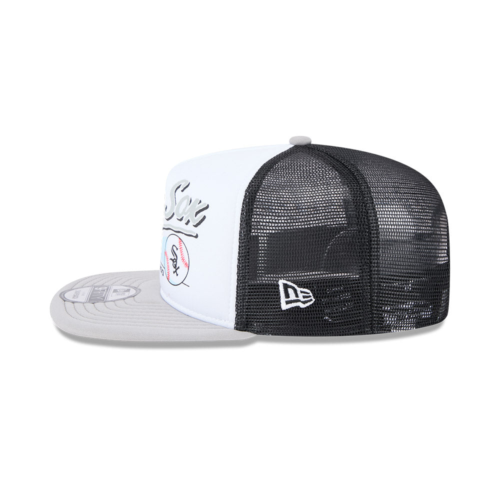 Chicago White Sox New Era RETRO SCRIPT 9Fifty A-Frame Mesh Trucker Snapback Hat - Black/Gray