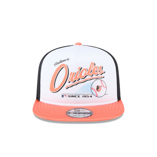 Baltimore Orioles New Era RETRO SCRIPT 9Fifty A-Frame Mesh Trucker Snapback Hat - Black/Orange