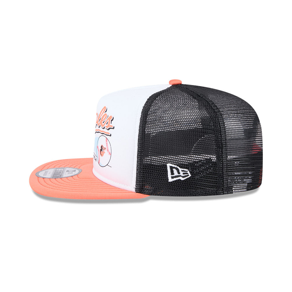 Baltimore Orioles New Era RETRO SCRIPT 9Fifty A-Frame Mesh Trucker Snapback Hat - Black/Orange