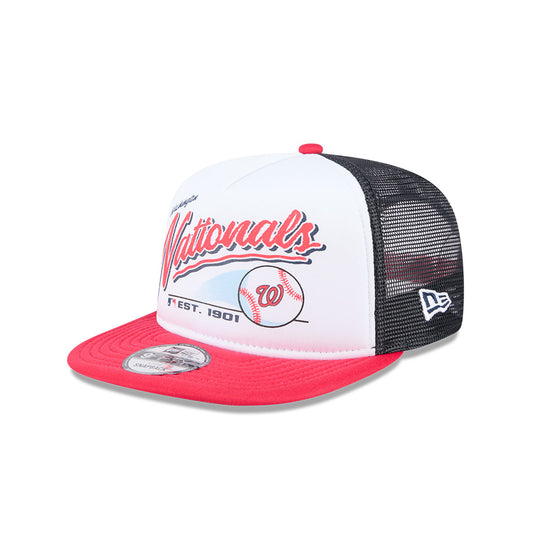 Washington Nationals New Era RETRO SCRIPT 9Fifty A-Frame Mesh Trucker Snapback Hat - Black/Red
