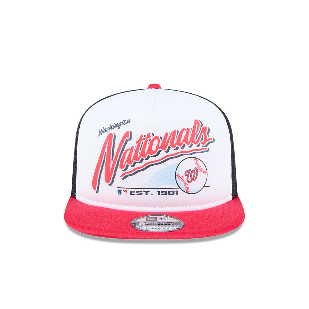 Washington Nationals New Era RETRO SCRIPT 9Fifty A-Frame Mesh Trucker Snapback Hat - Black/Red
