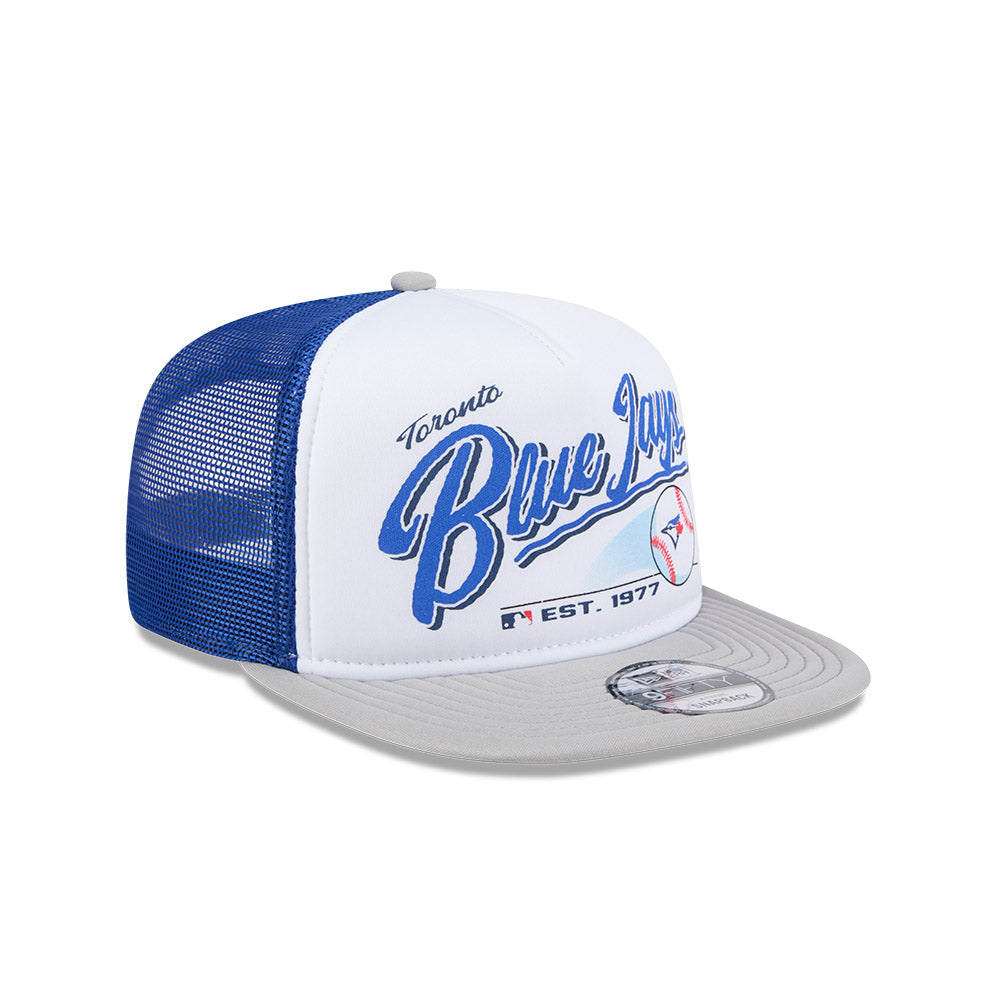 Toronto Blue Jays New Era RETRO SCRIPT 9Fifty A-Frame Mesh Trucker Snapback Hat - Blue/Gray