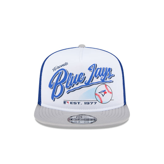 Toronto Blue Jays New Era RETRO SCRIPT 9Fifty A-Frame Mesh Trucker Snapback Hat - Blue/Gray