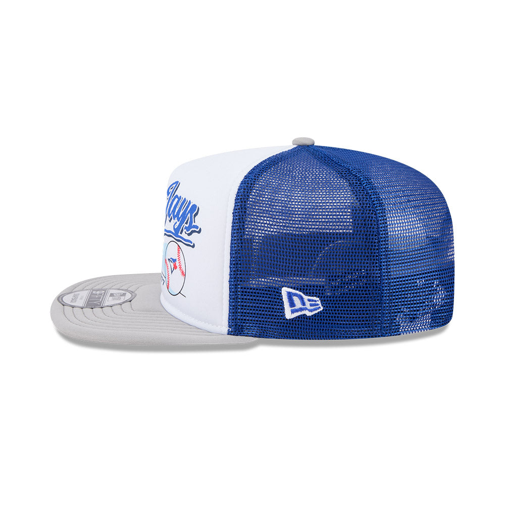 Toronto Blue Jays New Era RETRO SCRIPT 9Fifty A-Frame Mesh Trucker Snapback Hat - Blue/Gray
