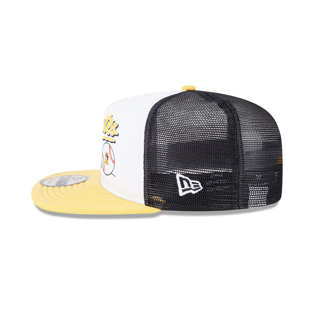 Pittsburgh Pirates New Era RETRO SCRIPT 9Fifty A-Frame Mesh Trucker Snapback Hat - Black/Yellow
