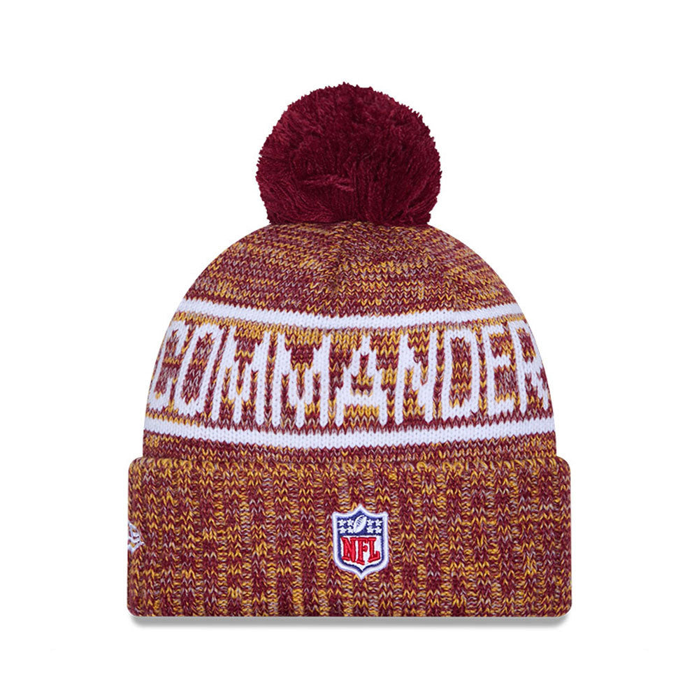Washington Commanders New Era 2025 NFL Sideline Sport Cuffed Pom Knit Hat - Burgundy/White