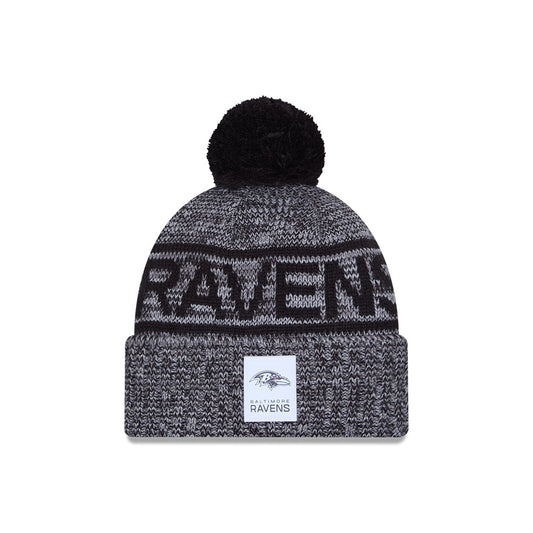 Baltimore Ravens New Era 2025 NFL Sideline Sport Cuffed Pom Knit Hat - Graphite/Black