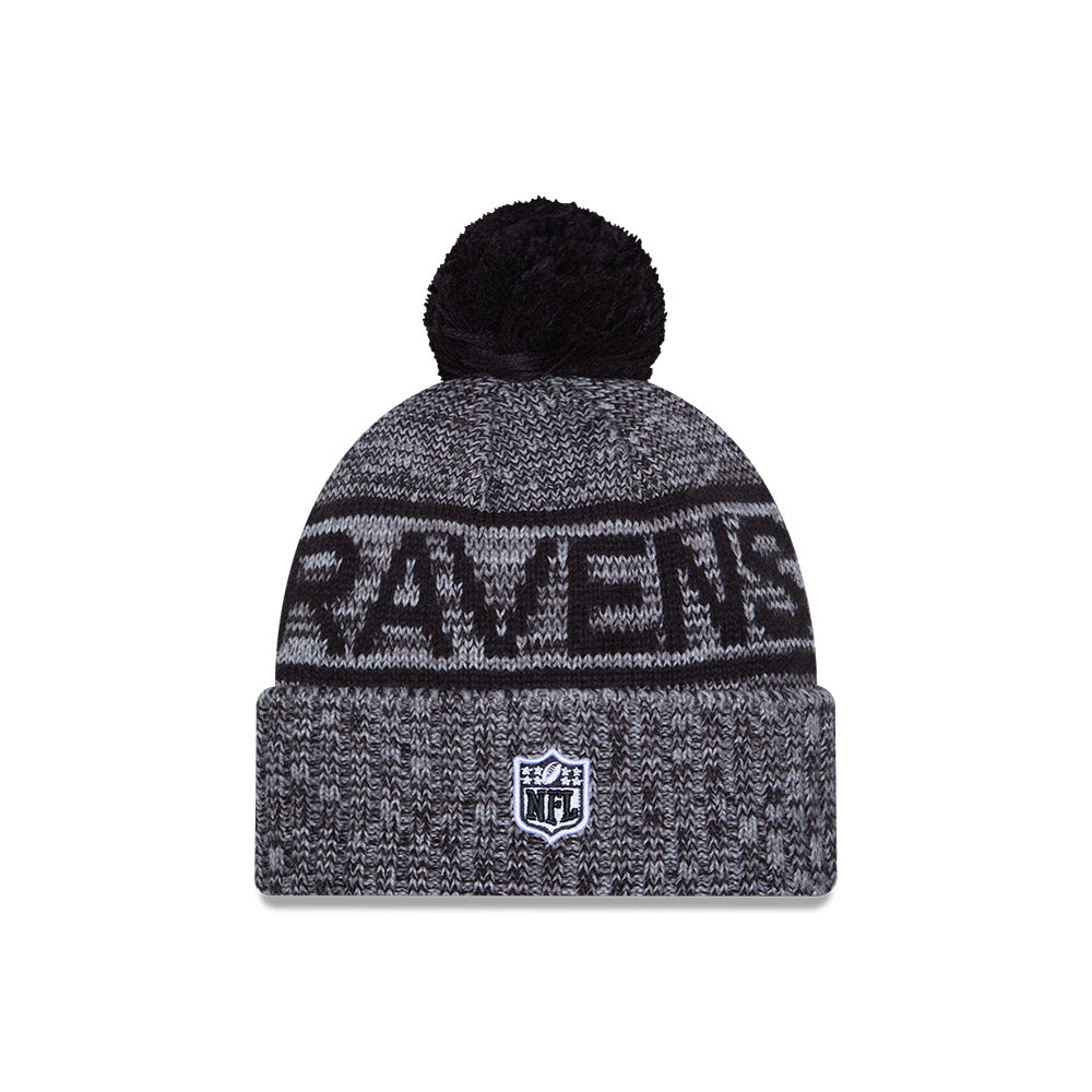 Baltimore Ravens New Era 2025 NFL Sideline Sport Cuffed Pom Knit Hat - Graphite/Black