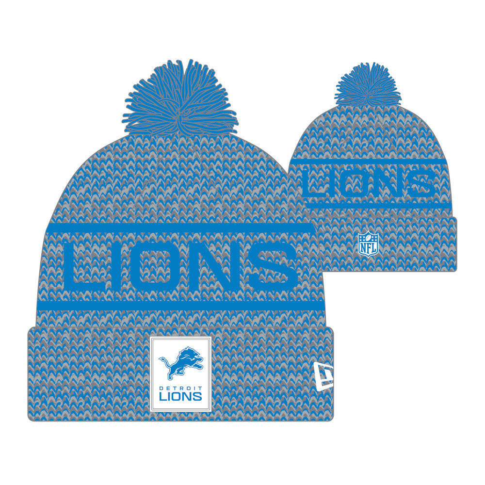 Detroit Lions New Era 2025 NFL Sideline Sport Cuffed Pom Knit Hat - Graphite/Light Blue