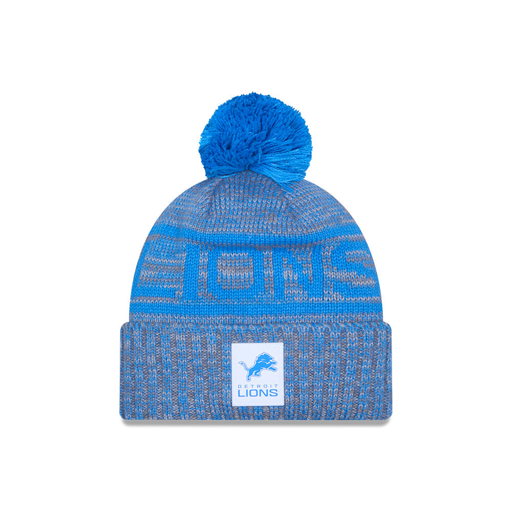 Detroit Lions New Era 2025 NFL Sideline Sport Cuffed Pom Knit Hat - Graphite/Light Blue