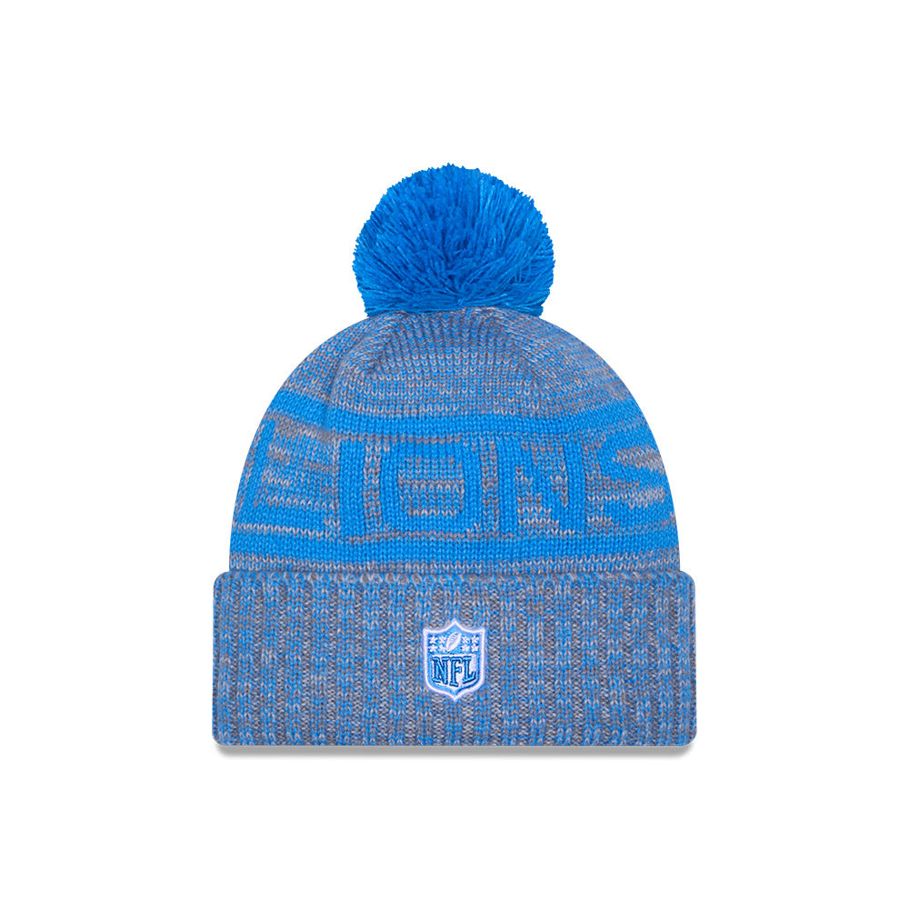 Detroit Lions New Era 2025 NFL Sideline Sport Cuffed Pom Knit Hat - Graphite/Light Blue