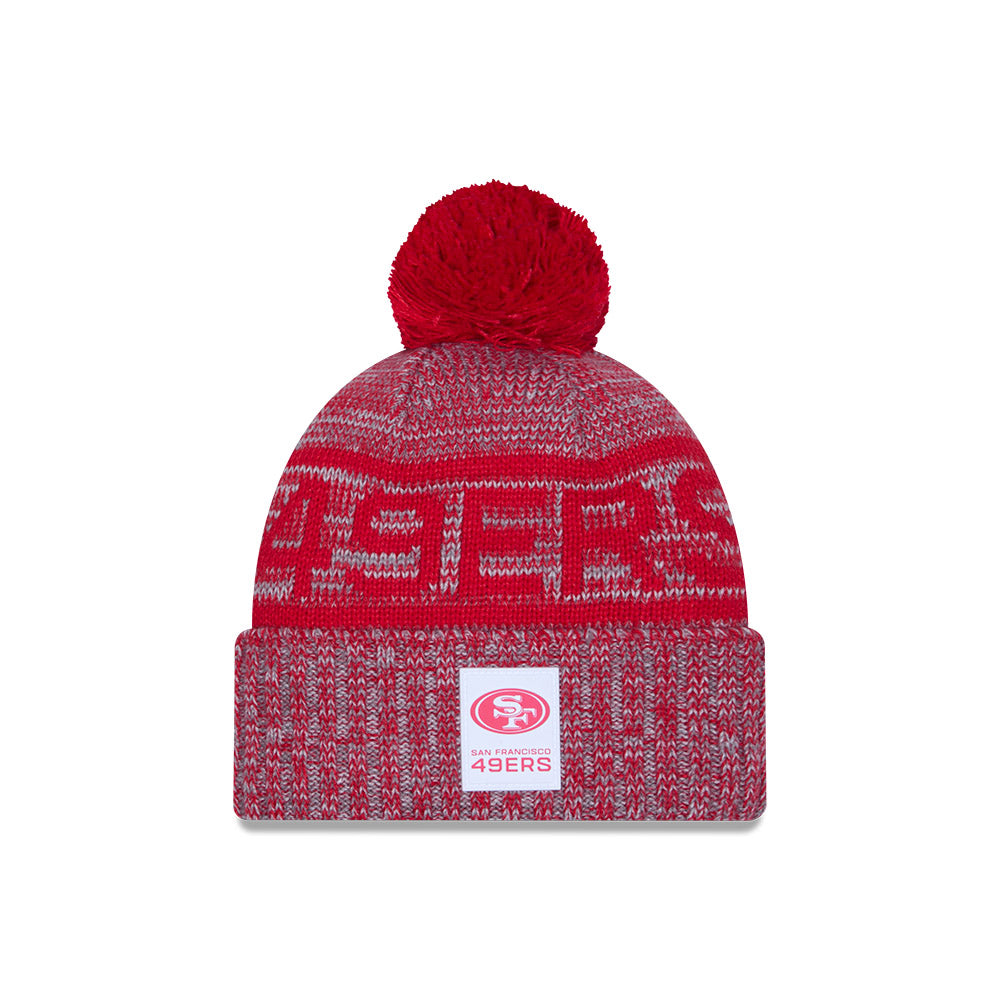 San Francisco 49ers New Era 2025 NFL Sideline Sport Cuffed Pom Knit Hat - Graphite/Scarlet