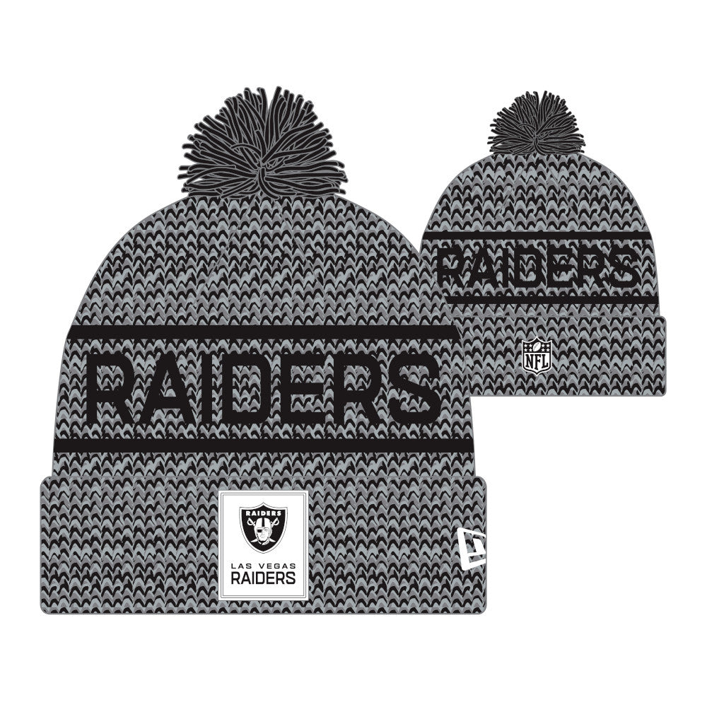 Las Vegas Raiders New Era 2025 NFL Sideline Sport Cuffed Pom Knit Hat - Graphite/Black