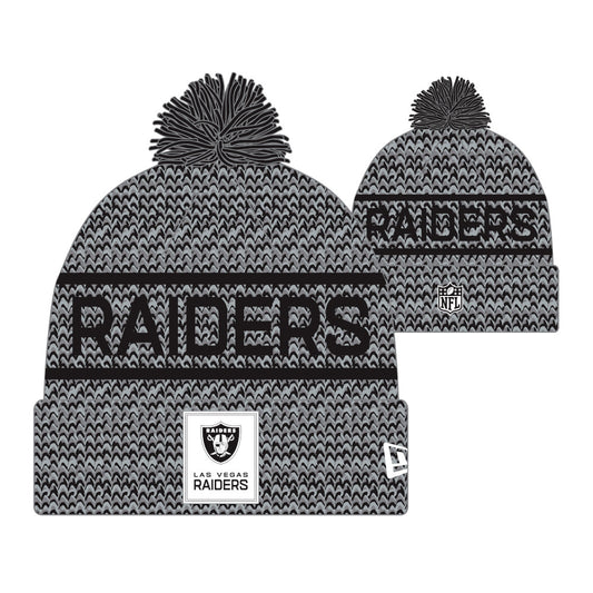 Las Vegas Raiders New Era 2025 NFL Sideline Sport Cuffed Pom Knit Hat - Graphite/Black