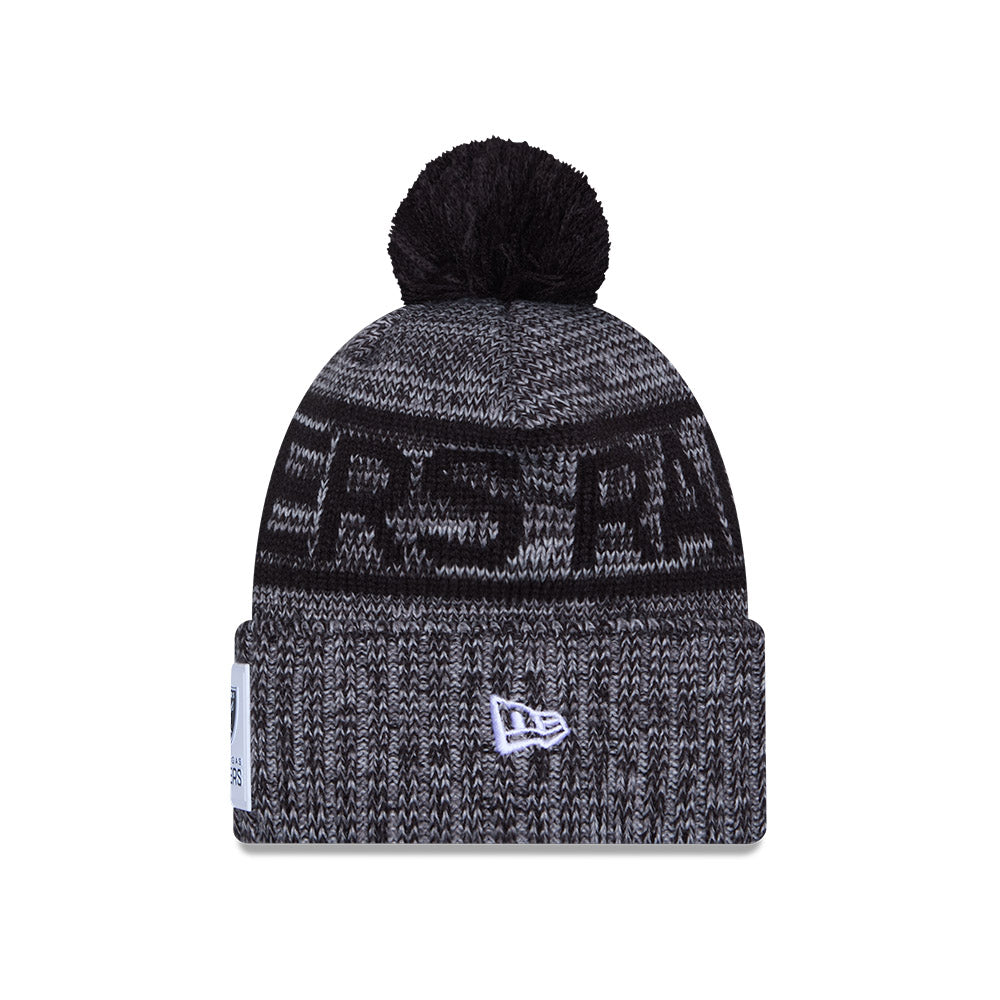 Las Vegas Raiders New Era 2025 NFL Sideline Sport Cuffed Pom Knit Hat - Graphite/Black