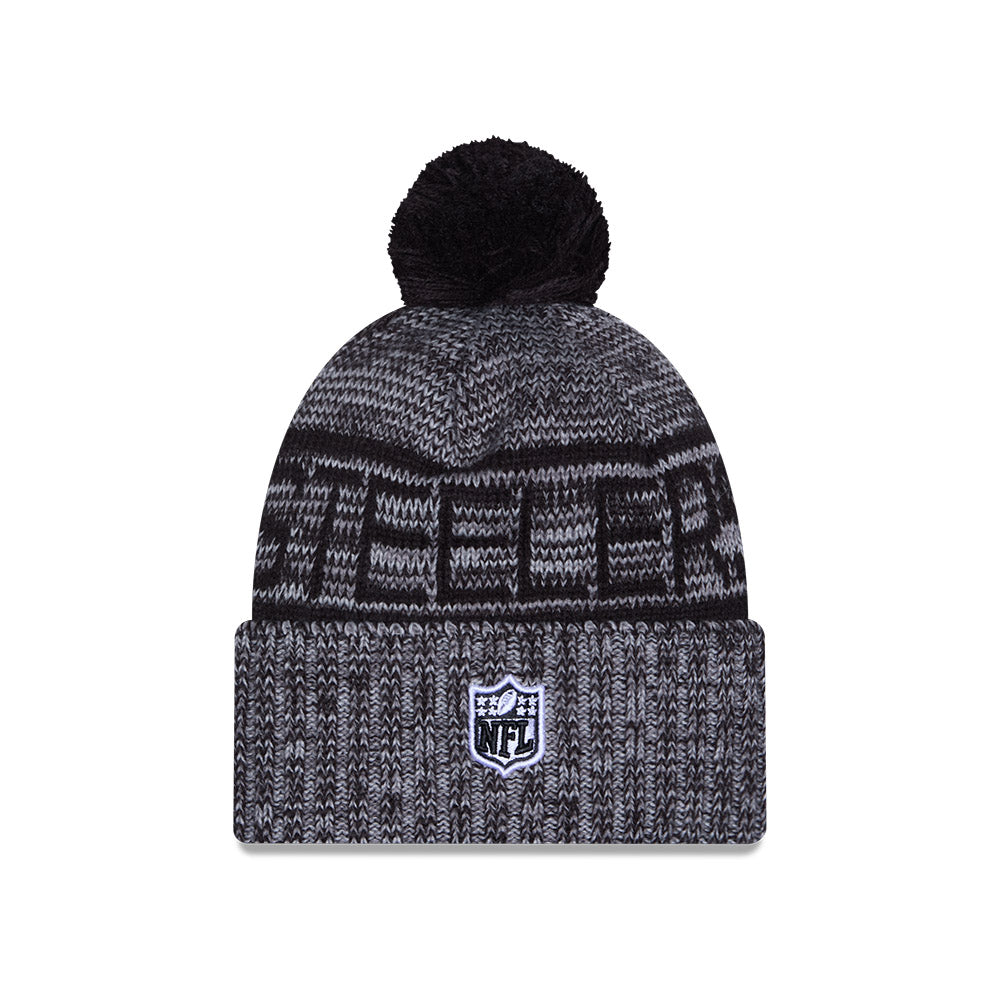 Pittsburgh Steelers New Era 2025 NFL Sideline Sport Cuffed Pom Knit Hat - Graphite/Black