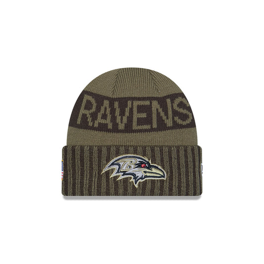Baltimore Ravens New Era 2025 Salute to Service Cuffed Knit Hat - Dark Green