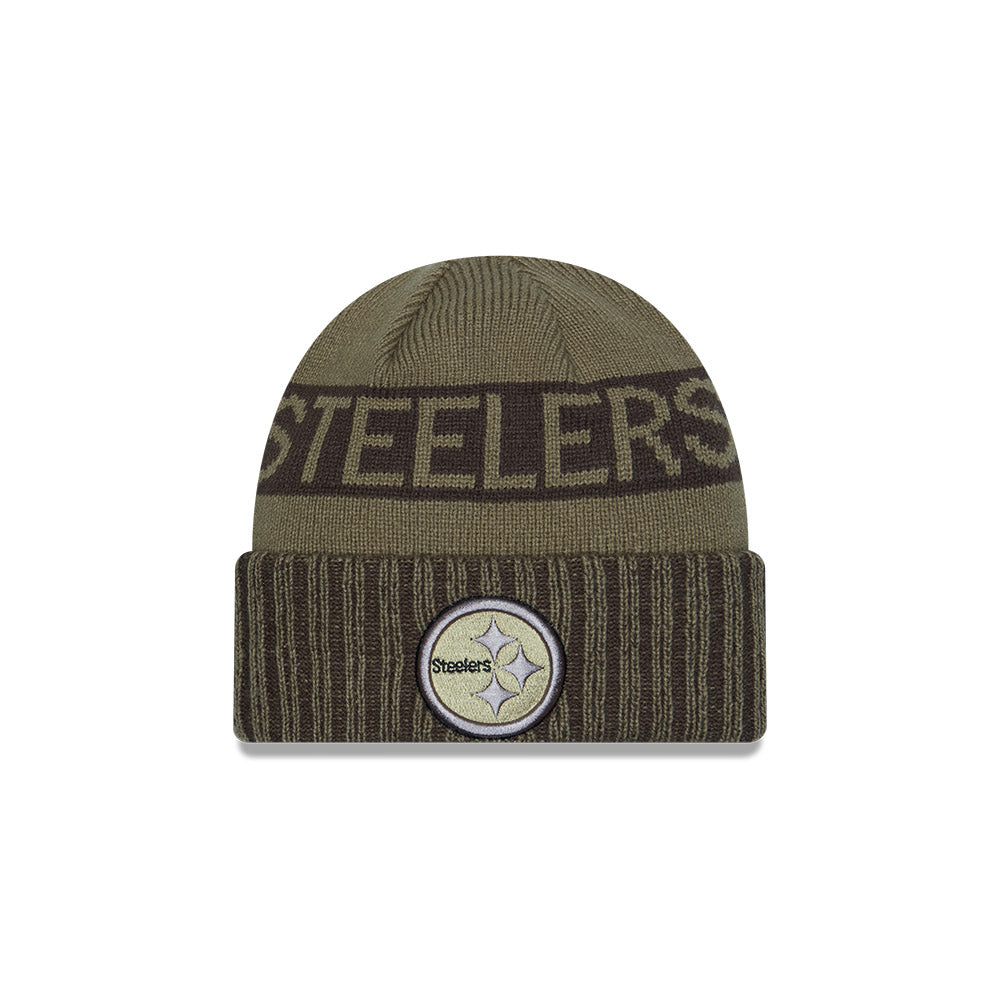 Pittsburgh Steelers New Era 2025 Salute to Service Cuffed Knit Hat - Dark Green