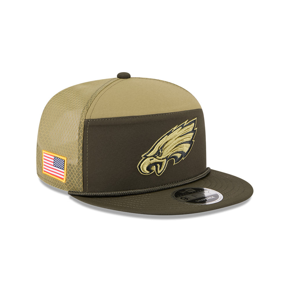Philadelphia Eagles New Era 2025 Salute to Service Split Panel 9FIFTY Snapback Hat - Dark Green