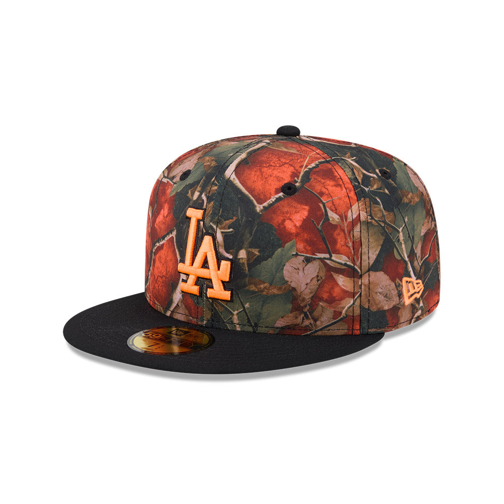 Los Angeles Dodgers MLB LEAVES Exclusive New Era 59Fifty Fitted Hat - Orange Leaves/Black