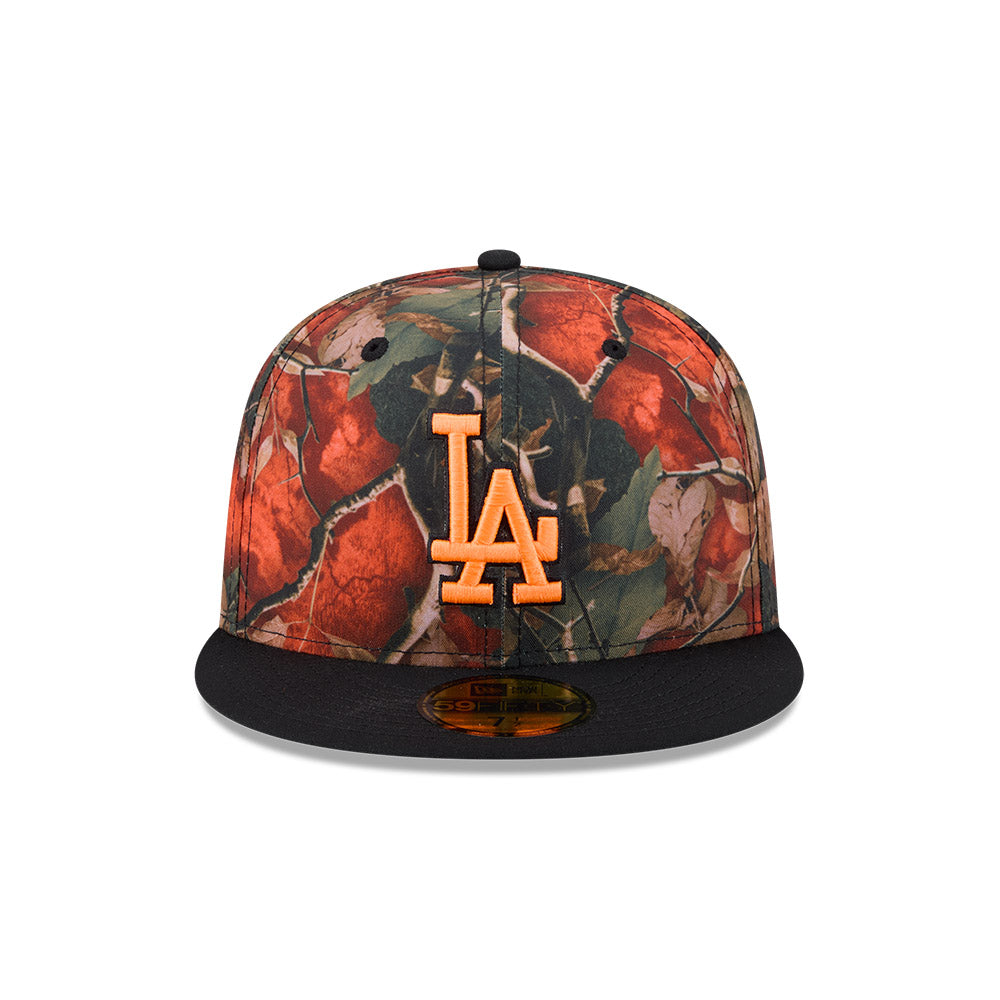 Los Angeles Dodgers MLB LEAVES Exclusive New Era 59Fifty Fitted Hat - Orange Leaves/Black