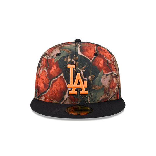 Los Angeles Dodgers MLB LEAVES Exclusive New Era 59Fifty Fitted Hat - Orange Leaves/Black