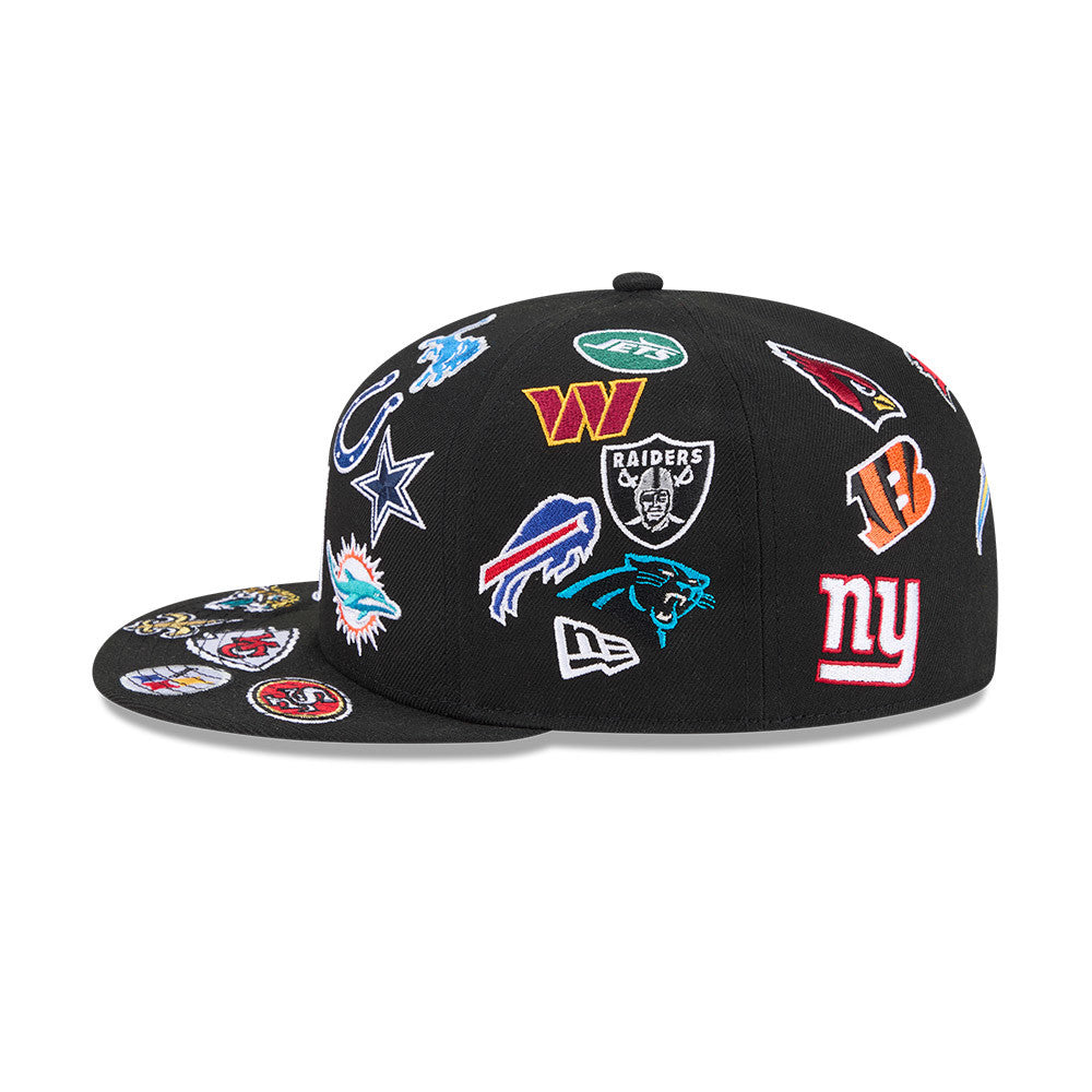 NFL New Era ALL OVER LOGO Exclusive 59Fifty Fitted Hat - Black/Team Color