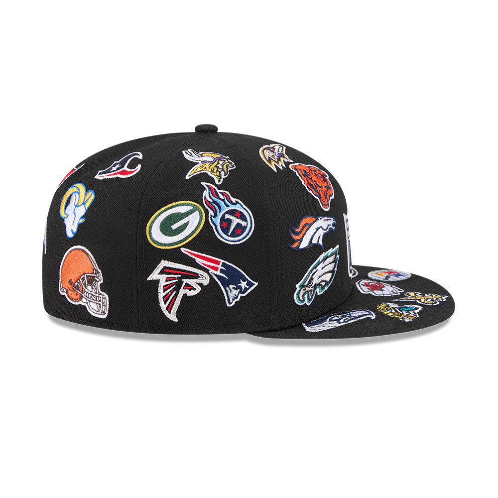 NFL New Era ALL OVER LOGO Exclusive 59Fifty Fitted Hat - Black/Team Color