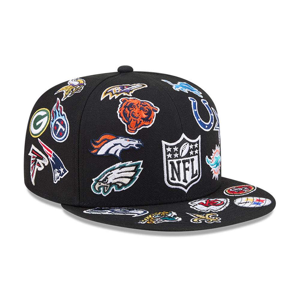 NFL New Era ALL OVER LOGO Exclusive 59Fifty Fitted Hat - Black/Team Color