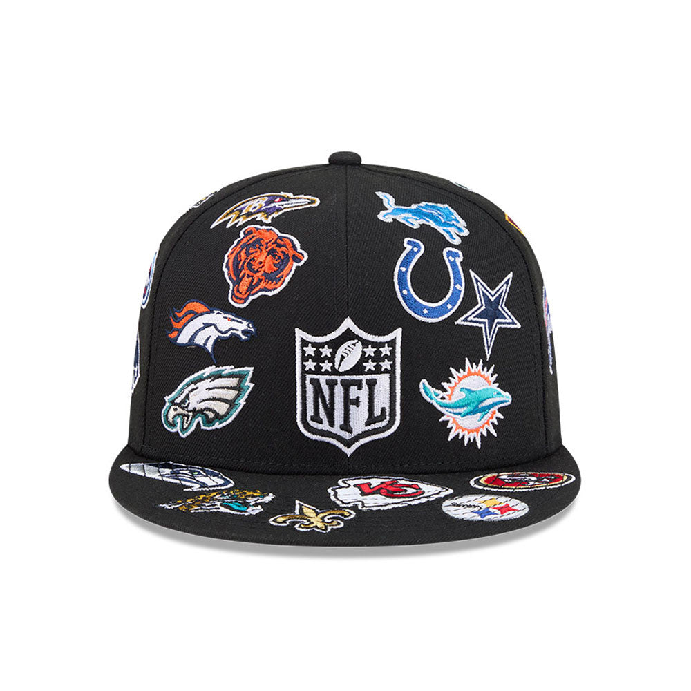 NFL New Era ALL OVER LOGO Exclusive 59Fifty Fitted Hat - Black/Team Color