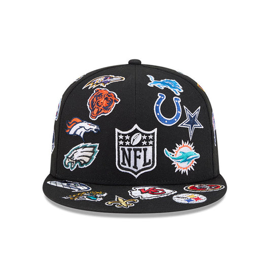 NFL New Era ALL OVER LOGO Exclusive 59Fifty Fitted Hat - Black/Team Color