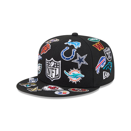 NFL New Era ALL OVER LOGO Exclusive 59Fifty Fitted Hat - Black/Team Color
