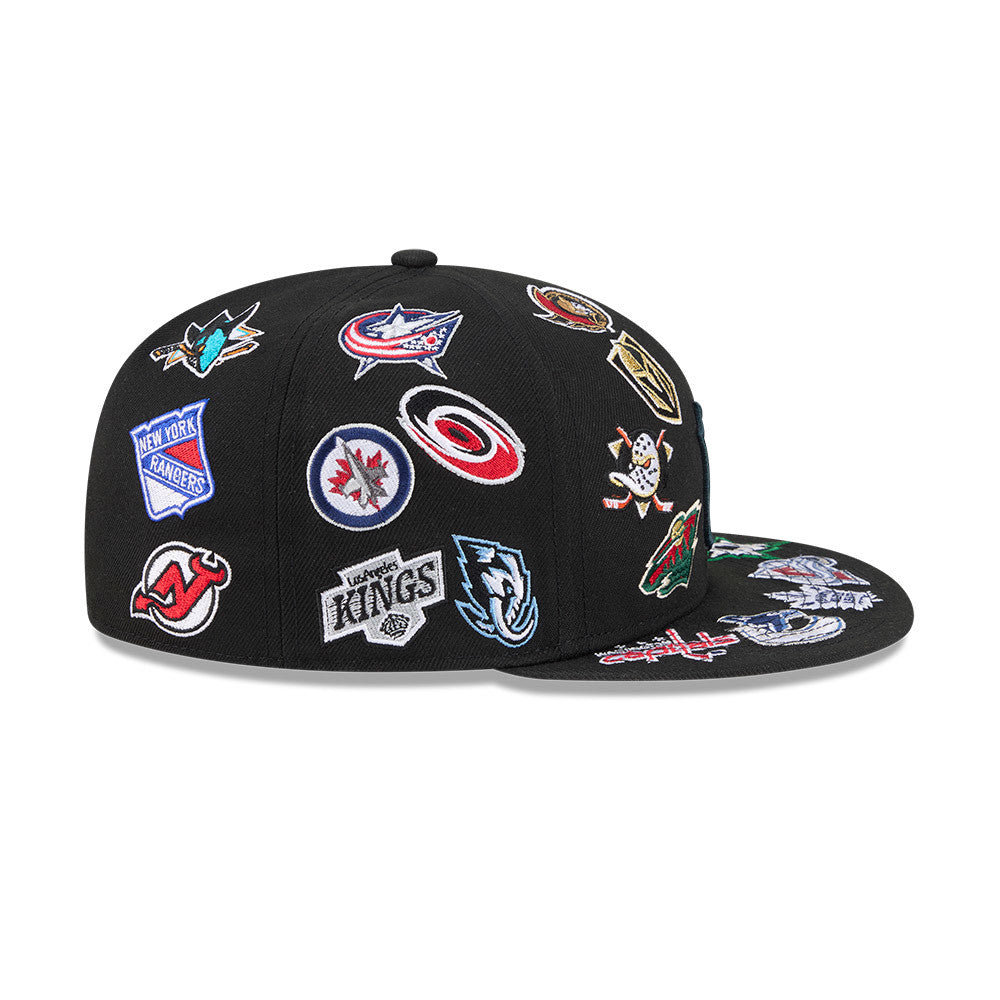 NHL New Era ALL OVER LOGO Exclusive 59Fifty Fitted Hat - Black/Team Color