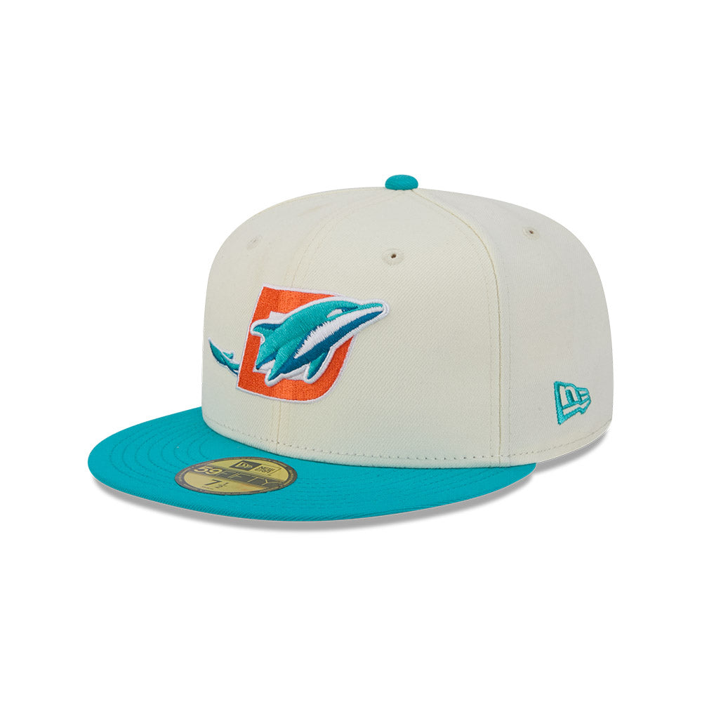 Miami Dolphins "DECEPTOR" Exclusive New Era 59Fifty Fitted Hat - Chrome/Aqua