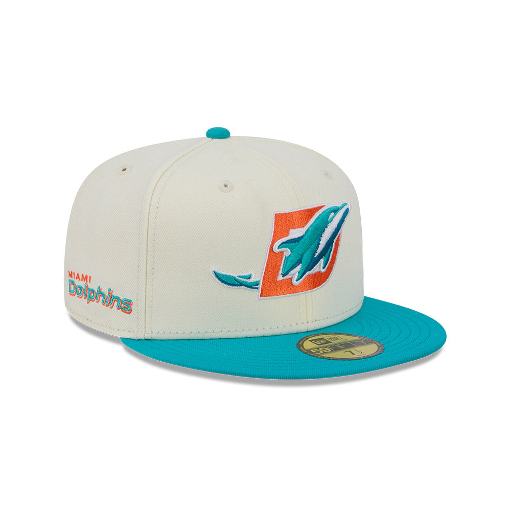 Miami Dolphins "DECEPTOR" Exclusive New Era 59Fifty Fitted Hat - Chrome/Aqua