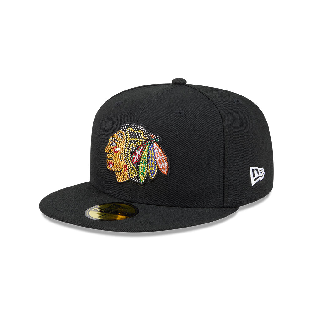 Chicago Blackhawks "RHINESTONE" Exclusive New Era 59Fifty Fitted Hat -Black