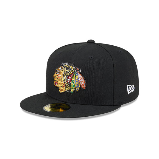 Chicago Blackhawks "RHINESTONE" Exclusive New Era 59Fifty Fitted Hat -Black
