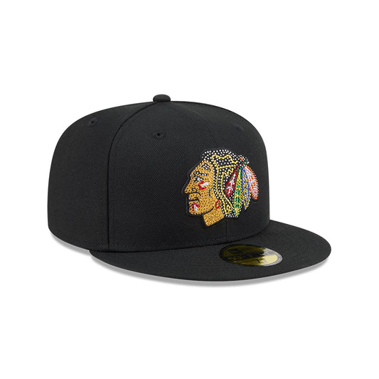 Chicago Blackhawks "RHINESTONE" Exclusive New Era 59Fifty Fitted Hat -Black