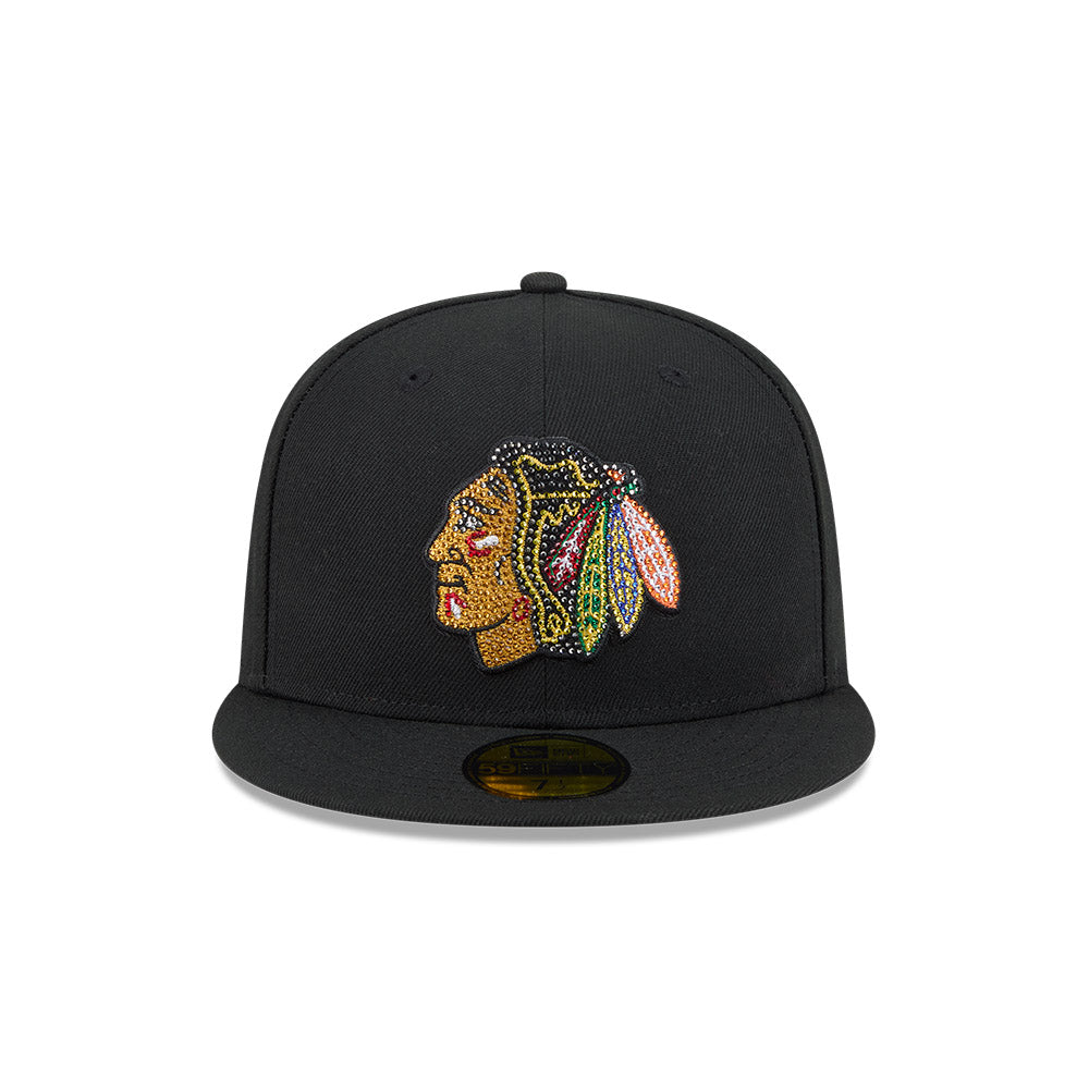 Chicago Blackhawks "RHINESTONE" Exclusive New Era 59Fifty Fitted Hat -Black