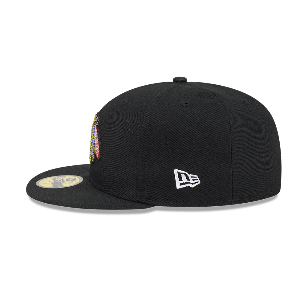 Chicago Blackhawks "RHINESTONE" Exclusive New Era 59Fifty Fitted Hat -Black